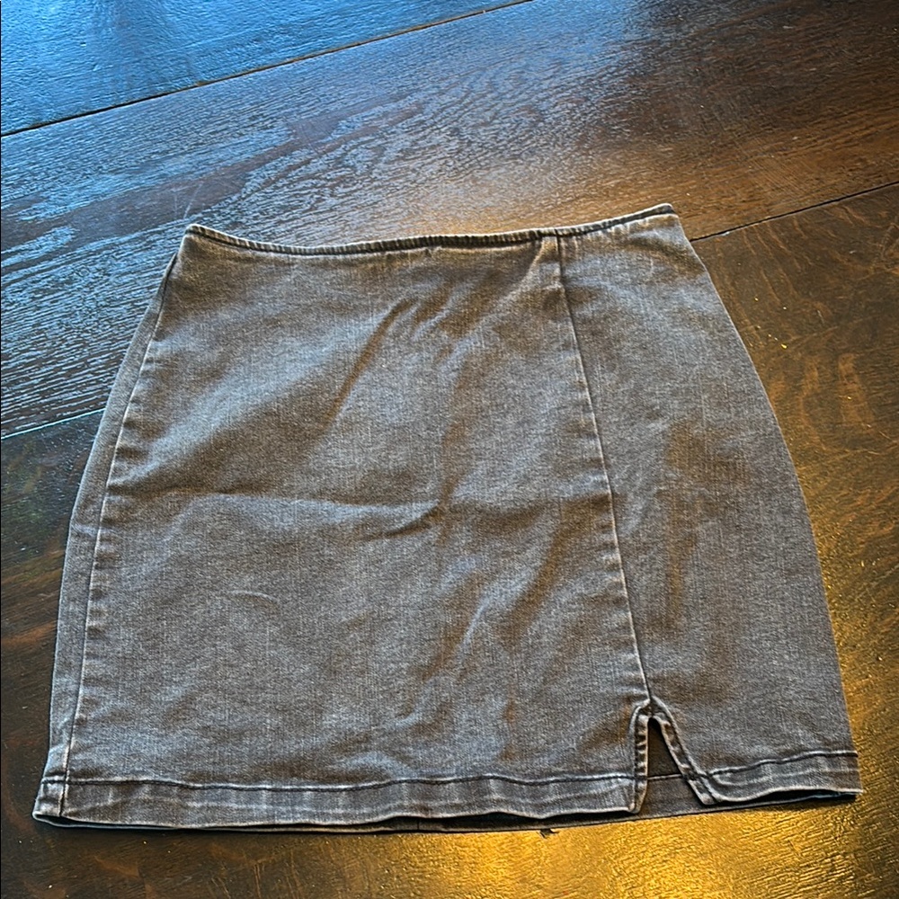 Gray Mini denim Skirt with Slit